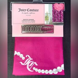 13-pc Juicy Couture Dk Pink w/ White Pearls Crowns Shower Curtain 70x72 NWT